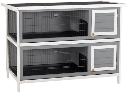 PawHut 54" 2-Story Large Rabbit Hutch Bunny Cage Wooden Pet House Small Animal Habitat with Lockable Doors, No Leak Tray and waterproof Roof for Outdoor/Indoor Orange | Wooden Pet House, Small Animal Habitat, No Leak Tray, Waterproof Roof, for Chickens D…