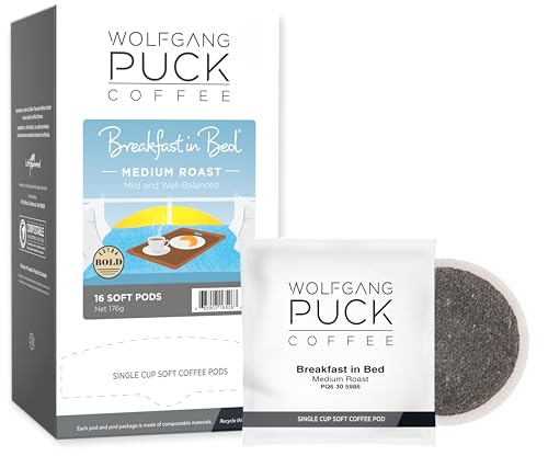 Wolfgang Puck Coffee, Breakfast in Bed, 12 Gram Soft Pods, 16 Count (Pack of 1)