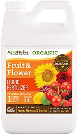 AgroThrive Fruit and Flower Organic Liquid Fertilizer - 3-3-5 NPK (ATFF1128) (1 Gal) for Fruits, Flowers, Vegetables, Greenhouses and Herbs