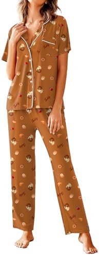 Avidlove Women Pajamas Set Notch Collar Soft Sleepwear Pjs Short Sleeve Button Down Nightwear with Long Pants