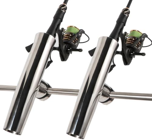 2PCS Stainless Tournament Style Clamp on Fishing Rod Holder for Rails, Rail Mount Rod Holder