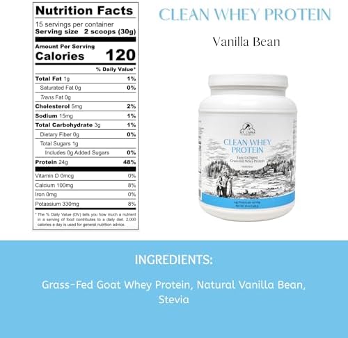 Mt. Capra Clean Whey Protein | Grass-Fed Undenatured Goat Whey Protein Powder | 24 g Protein Per Serving, All Natural, Non-GMO, High in Branch Chain Amino Acids | Unsweetened | 15 Servings - 16 oz