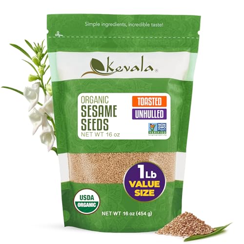 Kevala Organic Toasted Sesame Seeds (Unhulled) - 1 lb, Hummus Ingredient | 16 oz, Nutritious Addition to Gluten Free Snacks