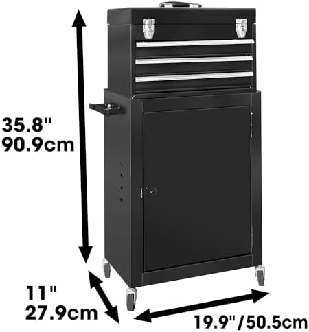 Road DAWG ATBT1204D-BLACK Torin Rolling Garage Workshop Tool Organizer: Detachable 4 Drawer Tool Chest with Large Storage Cabinet and Adjustable Shelf