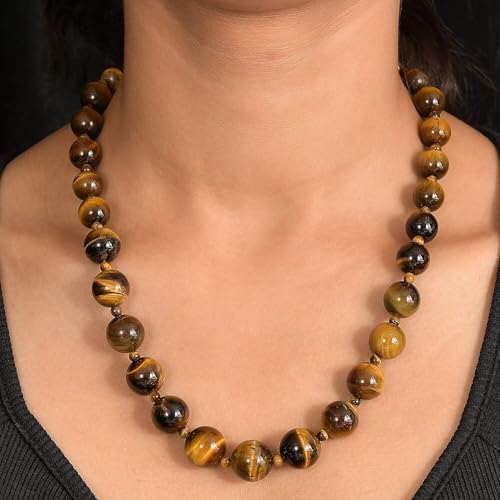 Tigers Eye 470.00 ctw Beaded Necklace in Platinum Plated 20 Inches