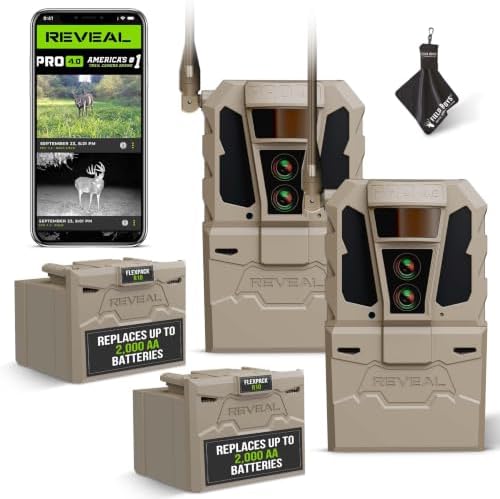 TACTACAM Reveal Pro 4.0 Cellular Trail Camera + FlexPack R10 Battery (2PK) | Night Vision, Waterproof, Dual Sensors, 4K Photo, No-Glow/Low-Glow IR