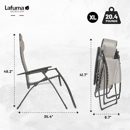 Lafuma Futura Series Patio and Poolside Zero Gravity Outdoor Lounge Recliner Chair with Adjustable and Removable Headrest, Moss Green