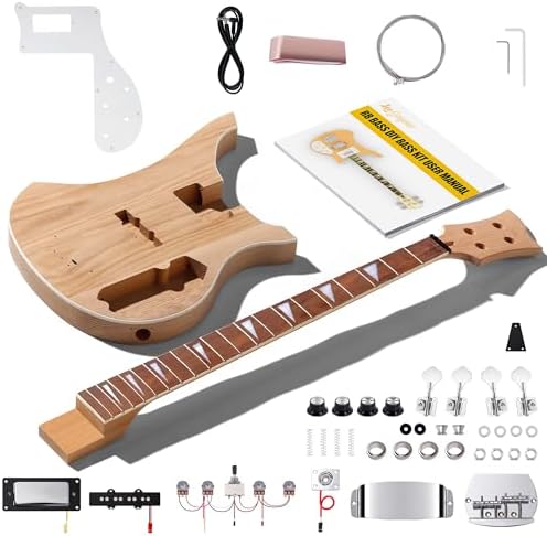 Leo Jaymz DIY Electric Bass Guitar Kit Mahogany Body Maple Neck (RB)