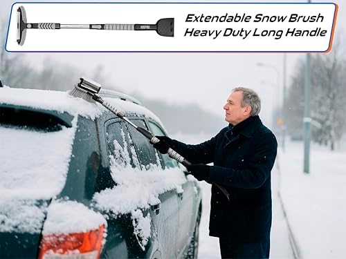 42.4" Extendable Snow Brush & Mini Snow Shovel/Ice Scraper for Car Windshield with Foam Grip for Cars, SUV, Trucks, Detachable Сar Scraper