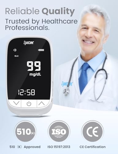 IMDK Blood Sugar Test Kit, Precision Blood Glucose Monitor Kit with 100 Glucometer Strips, 100 Lancets, 1 Lancing Device and 1 Control Solution
