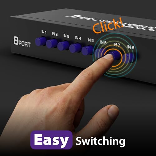 Fosmon 4-Way RCA Splitter AV Switcher 4 in 1 Out Audio Video Selector Box | 4 in 1 out female 4-way RCA composite AV switcher selector switch box with cable for HDTV STB DVD retro game consoles.