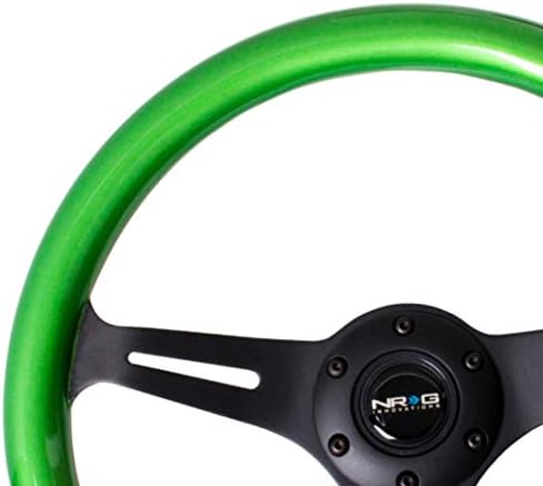 NRG Innovations ST-015BK-GN Classic Wood Grain Wheel (350mm 3 black spokes, green pearl/flake paint)