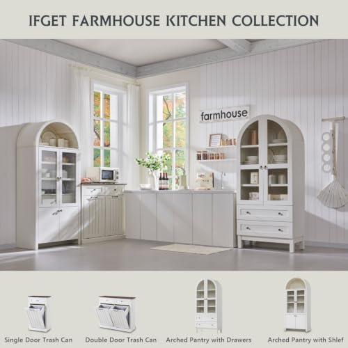 IFGET 71" Tall Arched Kitchen Pantry, Modern Farmhouse Wood Kitchens Storage Cabinets with 2 Large Drawers and Adjustable Shelves, Versatile Cupboard for Kitchen, Dining Room, Bathroom, Natrual