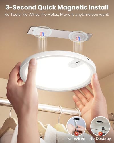 Redane Rechargeable Ceiling Lights Battery Operated with Upgraded LED Panel | 7000mAh Motion Sensor Ceiling with Remote Control, 3CCT Brightness Dimmable 30/60/120s Timer, Magnetic Wireless Installation