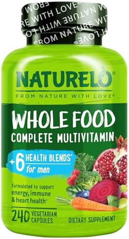 NATURELO Men's Multivitamins - Whole Food Multivitamin for Men, 120 Caps | Vitamins, minerals, vegetarian capsules, energy, brain, heart, eye health*