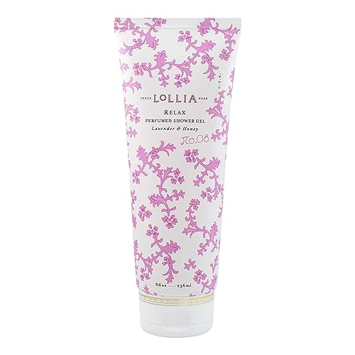 LOLLIA Wish Shower Gel, 8 fl oz, Vanilla Bean, Rice Flower, Jasmine Leaves, & Sugar Cane, Luxury Shea Moisture Hydrating Women's Body Wash, Delicate & Relaxing Scented Bath Soap for Self Care