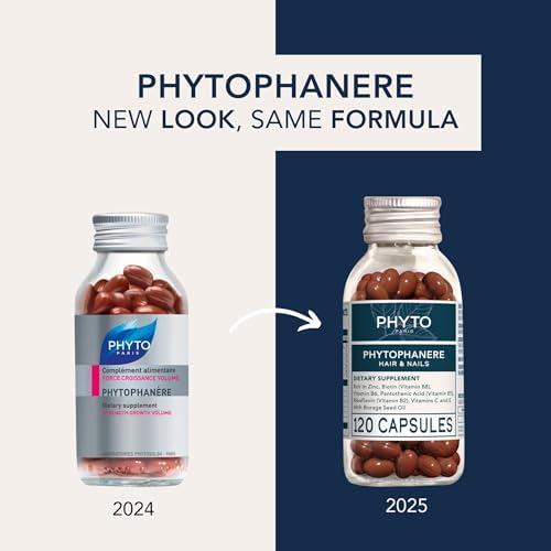 PHYTO Phytophanère Hair Growth Supplement for Women & Men - Biotin, Zinc & Vitamin B6 for Thicker, Stronger Hair & Nails - 120 Capsules, 2-Month Supply