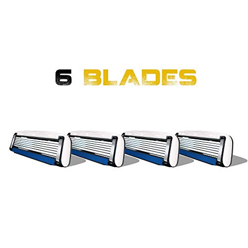 HeadBlade Men's HB6 Refill Shaving Razor Blades - 6 Stainless Steel Blades for No Tugging or Pulling, Shave Less, Works for Face, Body, and Scalp (4 Blades) 1 Pack