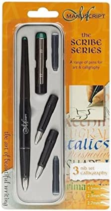 MANUSCRIPT Left Handed Nib Scribe Calligraphy Pen and Nib Set, Silver, 7 Piece Set