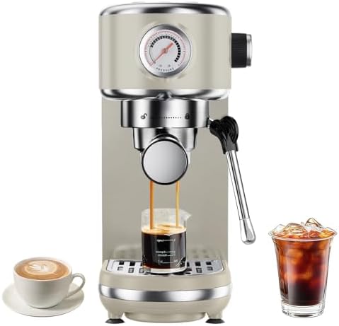 atatix 20 Bar Espresso Machine with Milk Frother, Compact Espresso Maker | Stainless Steel Coffee Machine with Precise Temp Control, 44oz Removable Water Tank for Latte, Cappuccino, White