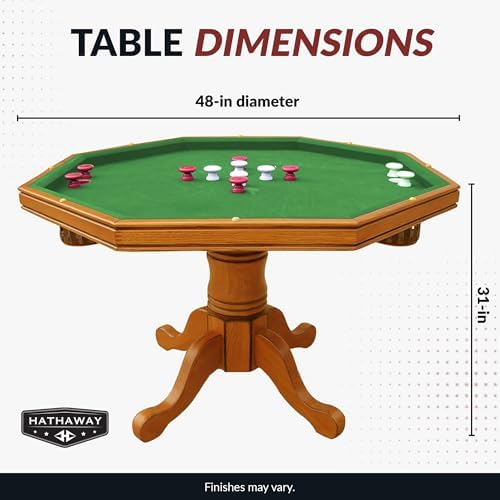 Hathaway Kingston 3 in 1 Octagon Poker Table, Dining & Bumper Pool Table for Game Rooms - Durable Hardwood, Sturdy Legs