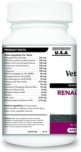 VetriScience Kidney Health Chewable Tablets for Dogs - Renal Essentials Support Supplement with Astragalus, Rehmannia, Nettle Seed & Cordyceps