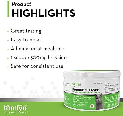 Tomlyn Immune Support Daily L-Lysine Supplement, Fish-Flavored Lysine Powder for Cats and Kittens, 3.5oz