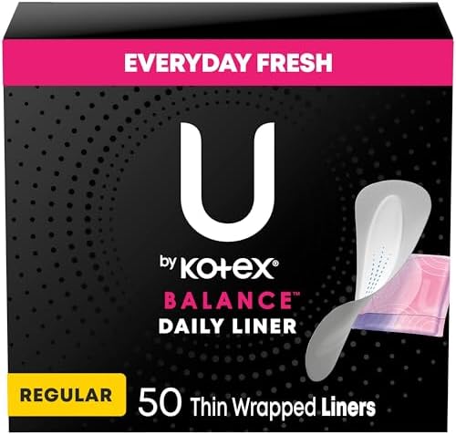 U by Kotex Balance Daily Panty Liners, Wrapped, Light Absorbency, Regular Length, 50 Count (Packaging May Vary)