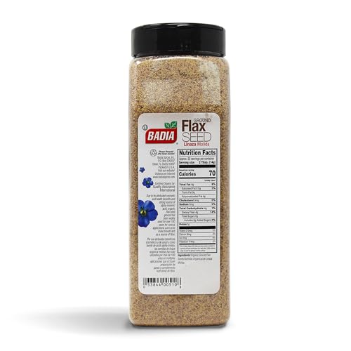 Badia Organic Ground Flax Seed, 16 oz – Fiber & Omega-3 Non-GMO Superfood | Organic ground flax seed with naturally occurring fiber and omega-3, ideal for smoothies, baking, oatmeal, yogurt, & recipes