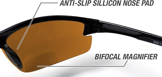 Renegade Patented Bifocal Polarized Reader Half Rim Men's Fishing Sunglasses 100% UV Protection with Microfiber Bag (Matt Black Frame