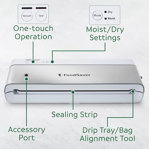 FoodSaver Compact Vacuum Sealer Machine with Airtight Bags and Roll - Ideal for Sous Vide and Airtight Food Storage, White