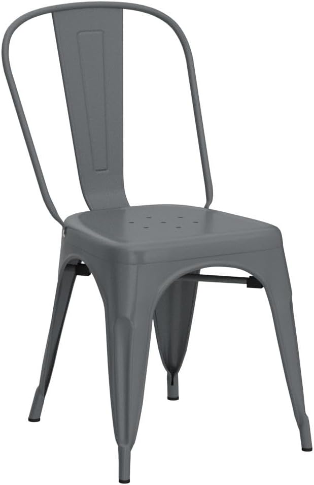 FDW | Metal Dining Chairs | Set of 4, Black | 330lbs Load | Stackable Tolix Side Chairs with Backrest | Non-Slip Feet | Indoor/Outdoor Use | Ideal for Kitchen & Restaurants