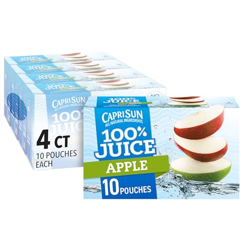 Capri Sun Juice, 40 ct Casepack, 100% Apple Juice, 4 Boxes of 10 Pouches