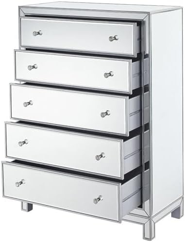 Reflexion 5 Drawer 48" Mirrored Chest in Antique Silver