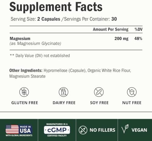 Vimerson Health Magnesium Glycinate 200mg for Sleep, Relaxation & Muscle Support – Chelated, Bioavailable