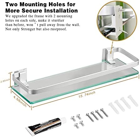 VOLPONE Bathroom Wall Shelf 15.7in Bathroom Glass Shelves Wall Mount Glass Shelf Rustproof Bathroom Wall Organizer 3 Tier (Sliver)