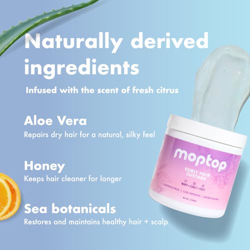 MopTop Curly Hair Gel Custard - Styling Gel for Moisturizing and Defining Soft Curls, Lightweight and Anti Frizz, Curly Hair Products for Waves, Coils & Kinks (Citrus Kumquat, 8oz)