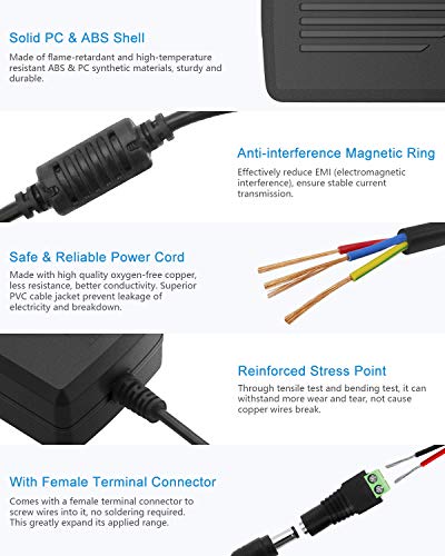 ALITOVE DC 12V 5A Power Supply Adapter Converter Transformer 60W AC 100-240V Input with 5.5x2.5mm DC Output Jack for 5050 3528 LED Strip Module Light