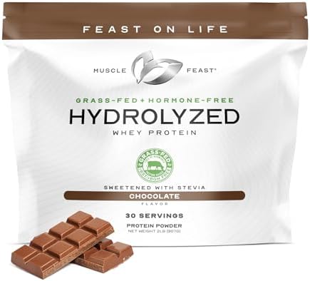 Muscle Feast Grass Fed Hydrolyzed Whey Protein Powder, Chocolate (2lb) | All Natural Hormone-Free, Hydro Whey Powder for Men and Women, Clean, Non-GMO, Delicious Hydrolyzed Protein Powder