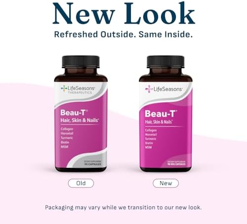 LifeSeasons Beau-T - Hair, Nail & Skincare Supplement - Promotes Healthy Hair and Nail Growth - Support Clear Skin & Fights Acne - Nail Strengthener - Contains Biotin Collagen Turmeric - 90 Capsules