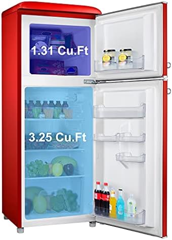Galanz GLR46TRDER Retro Compact Refrigerator with Freezer Mini Fridge with Dual Door, Adjustable Mechanical Thermostat, 4.6 Cu Ft, Red