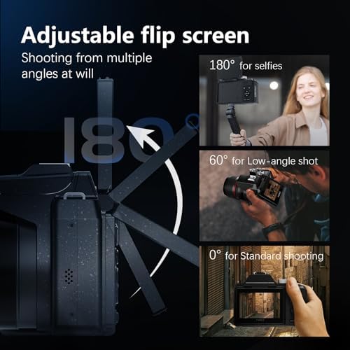 8K & 64MP Digital Camera for Photography, 48X Zoom with Moon Mode，Black | 16X Optical + 3X Digital, 180° Flip Screen, WiFi, Micro HDMI
