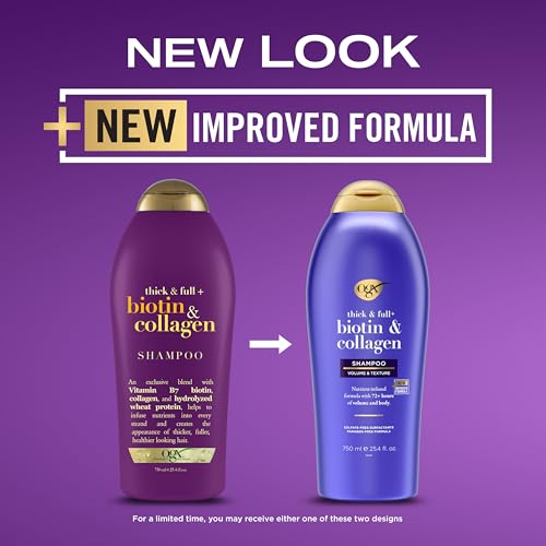 OGX Thick & Full + Biotin & Collagen Volumizing Shampoo, Nutrient-Infused Hair Shampoo with Vitamin B7 Biotin Gives Hair Volume & Body for 72+ Hours, Sulfate-Free Surfactants, 13 fl. oz