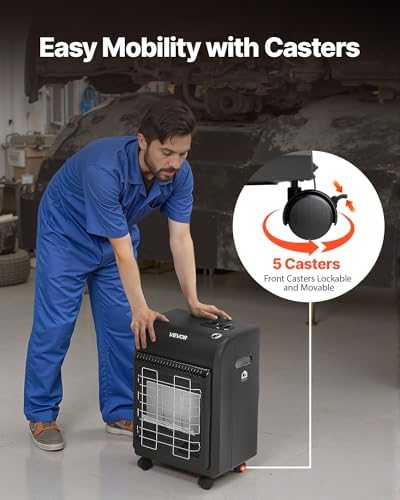 VEVOR Propane Heater, 6000 to 18000 BTU Propane Cabinet Heater with 3 Modes Temp Settings & Tip-over Protection, Garage Radiator Heat up to 450 Sq.Ft