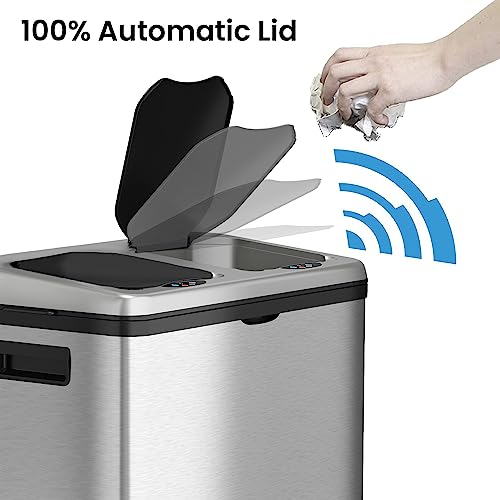 iTouchless 13 Gallon Touchless Sensor Garbage Can, Stainless Steel, Round Sensor Automatic Trash Can for Kitchen and Office