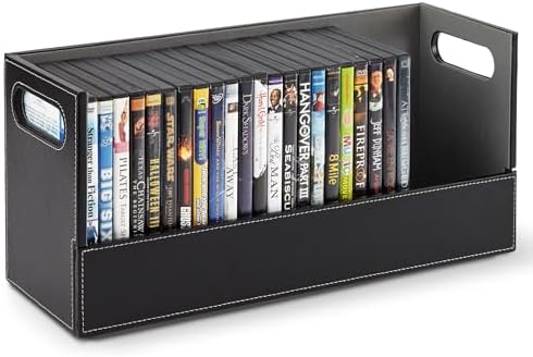 Stock Your Home DVD Storage Box, Movie Shelf Organizer for Blu-Ray, Video Game Cases, CDs, VHS Tape Display Stand, Disc Holder Can Store Up to 28 DVDs, Faux Leather (Espresso)