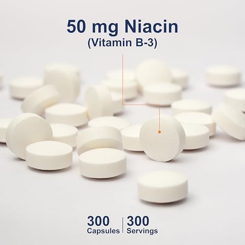 Carlson Niacin, 50 mg, Cholesterol Metabolism, Nerve Function, 300 Tablets | Energy Production