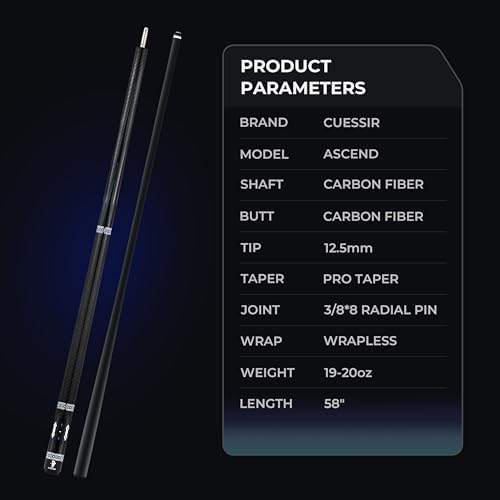 Carbon Fiber Pool Cue Stick with Case, 2pieces 58inch Low Deflection Professional Cue Stick for Billiards