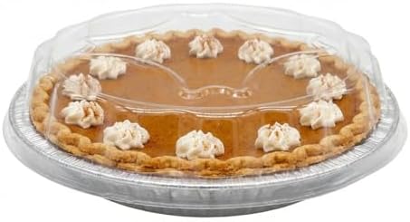 Durable Packaging 9" Aluminum Foil Pie Pan Plate Tin 1-5/16" Deep w/Clear Plastic Dome Lid Cover (Pack of 12)