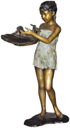 P&F HIGH QUALITY PRODUCTS (45" Life Size) Girl with 2 Birds Bronze Garden Statue Water Fountains Fountain (Traditional Lost Wax Bronze Process/on